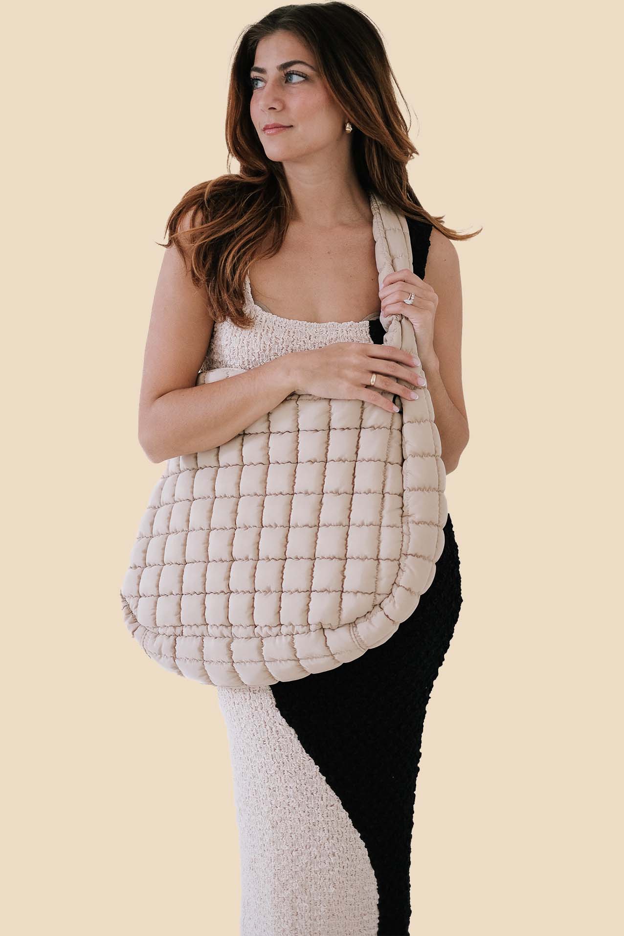 Ivory Slouchy Quilted Puffer Tote Bag – Momni Boutique