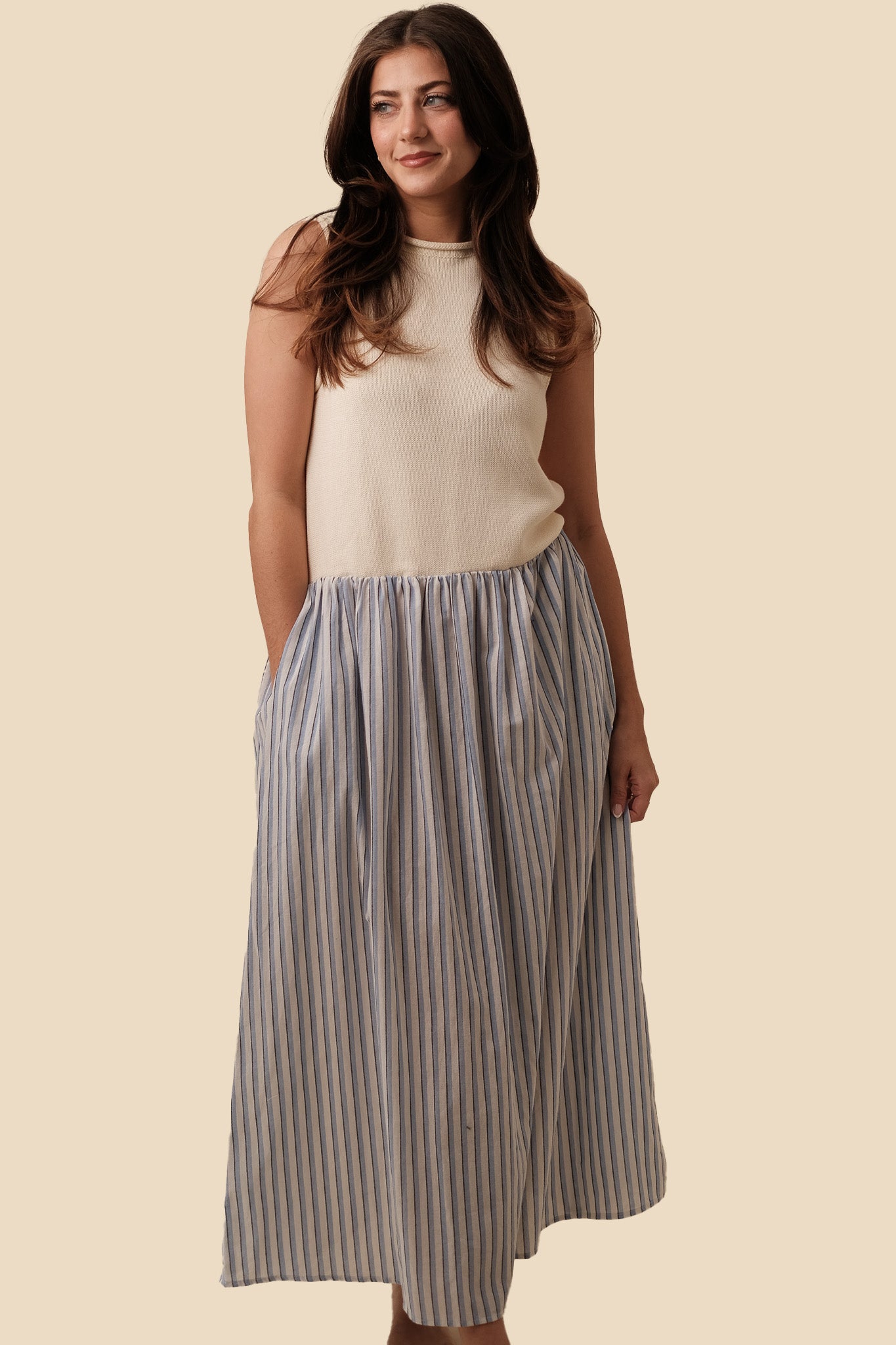 Things Between Kinsley Mixed Media Tank Striped Midi Dress Momni