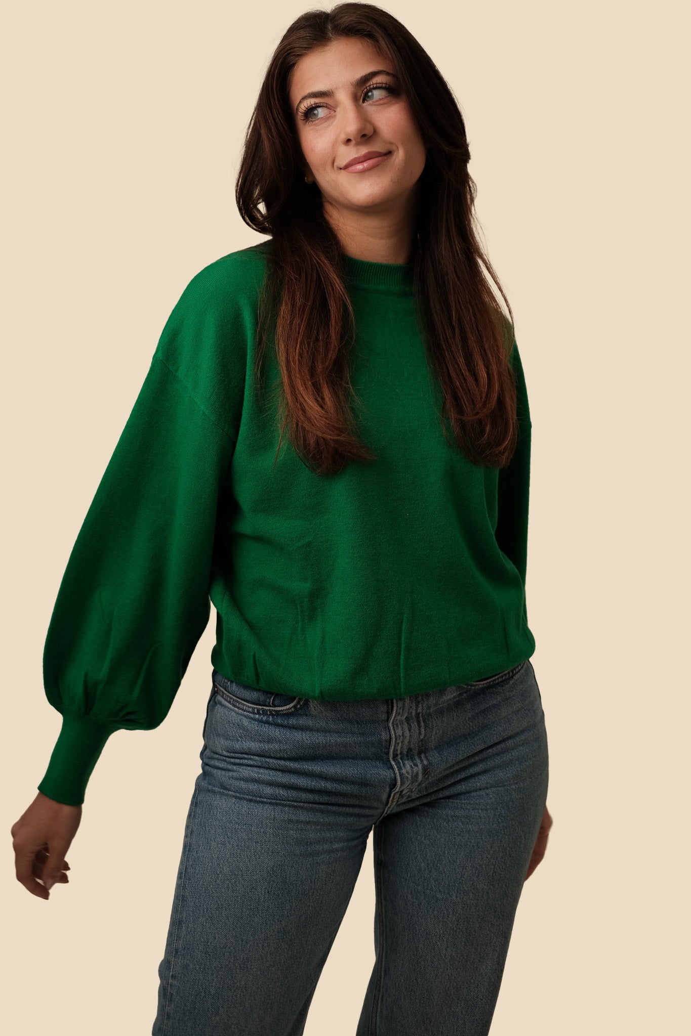 PINCH Melissa Green Balloon Sleeve Knit Sweater