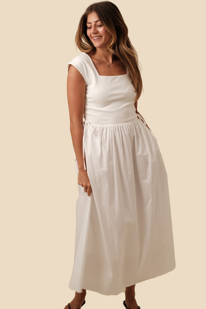 Sofie the Label Zella White Cap Sleeve Tie Waist Midi Dress