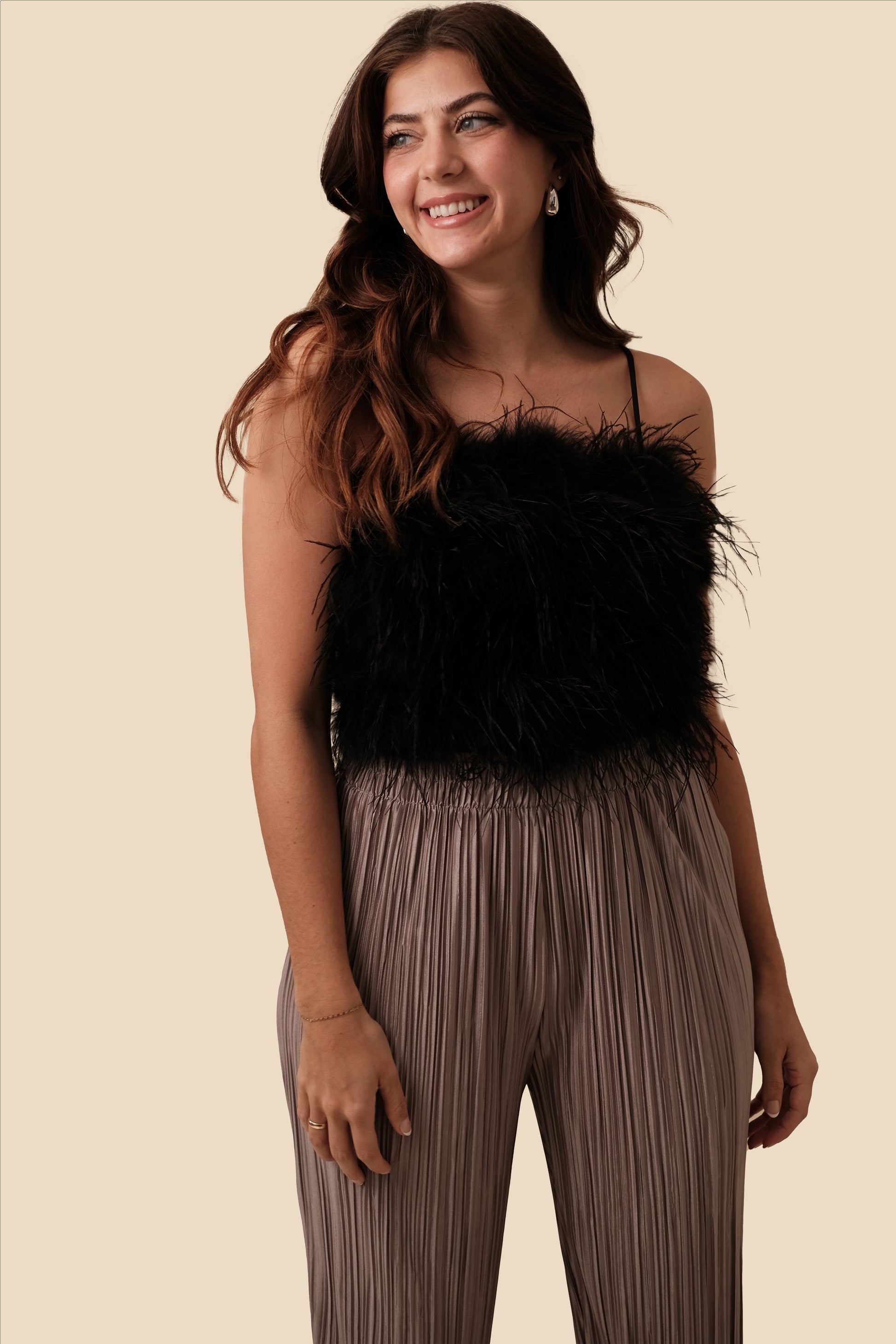 Lucy Paris Phoebe Black Feathered Crop Top – Momni Boutique