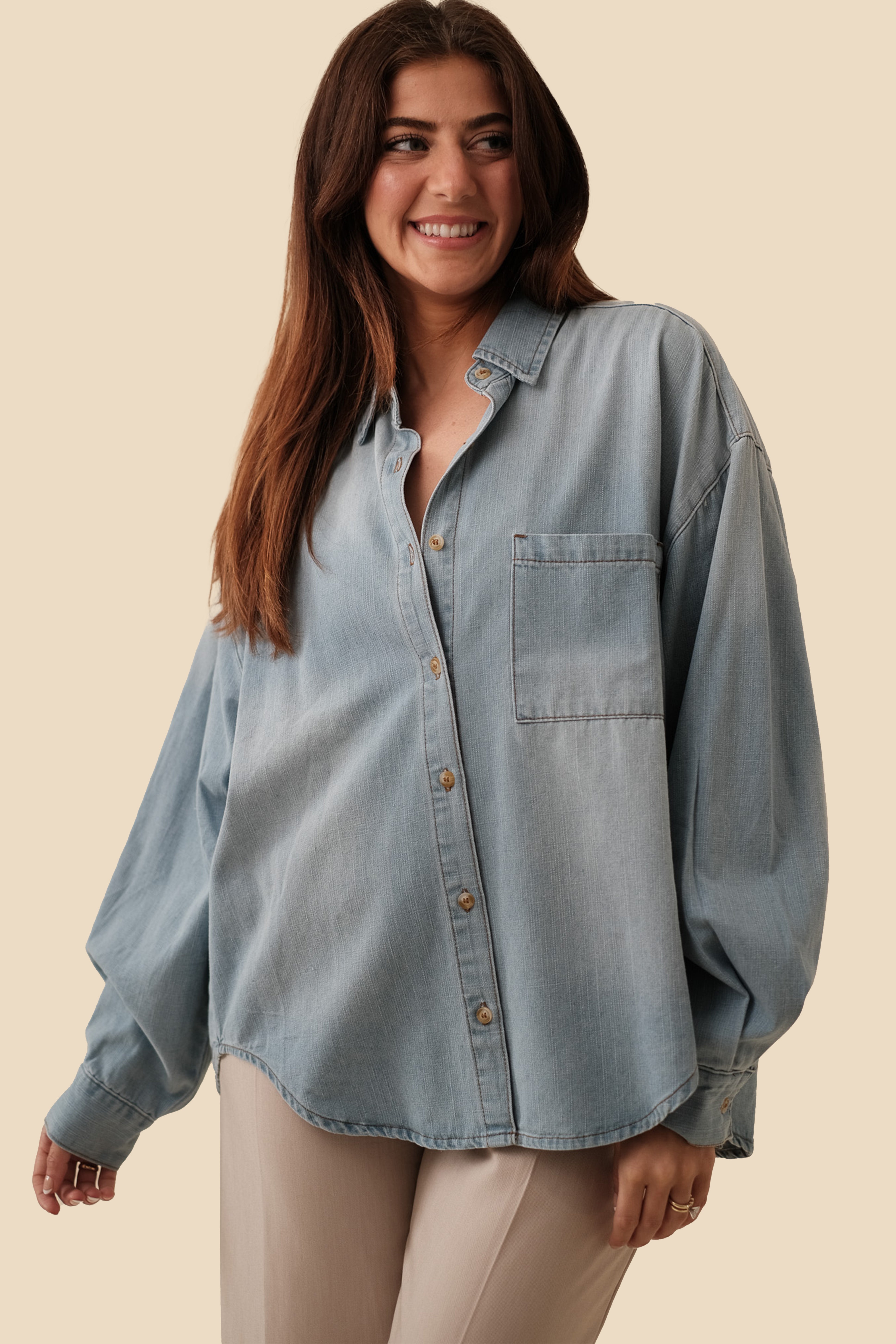 Miou Muse Blaire Denim Long Sleeve Buttoned Top