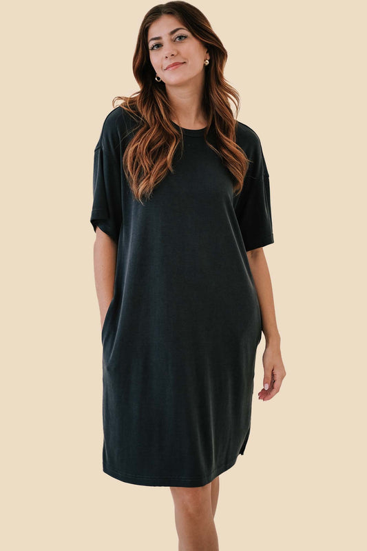 Things Between Ainsley Soft Knit T-Shirt Dress (Charcoal) (S)