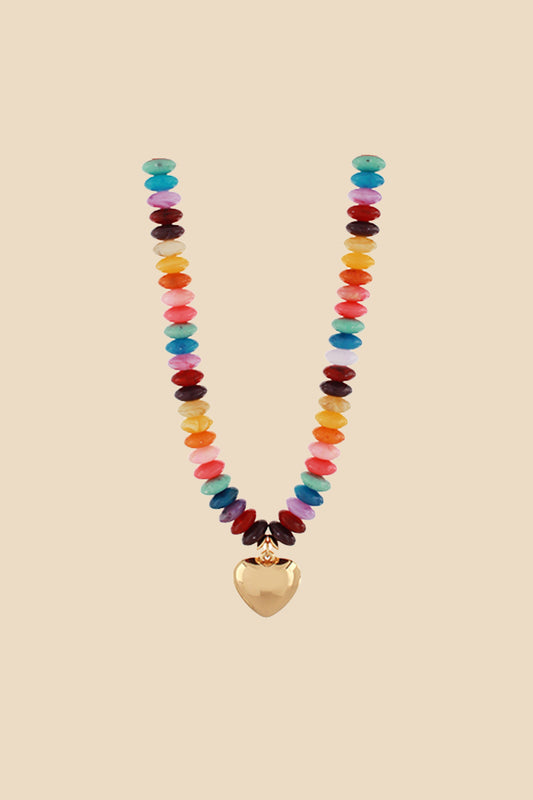 Rainbow Beaded Heart Necklace