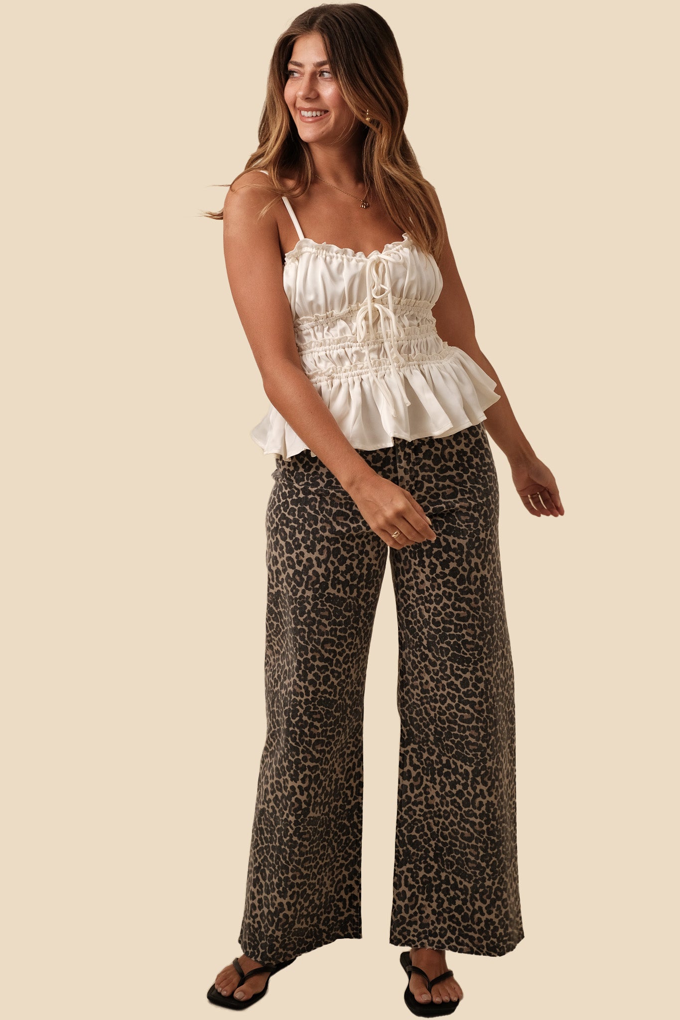 Miou Muse Zoey Leopard Wide Leg Straight Jeans (Restocking)