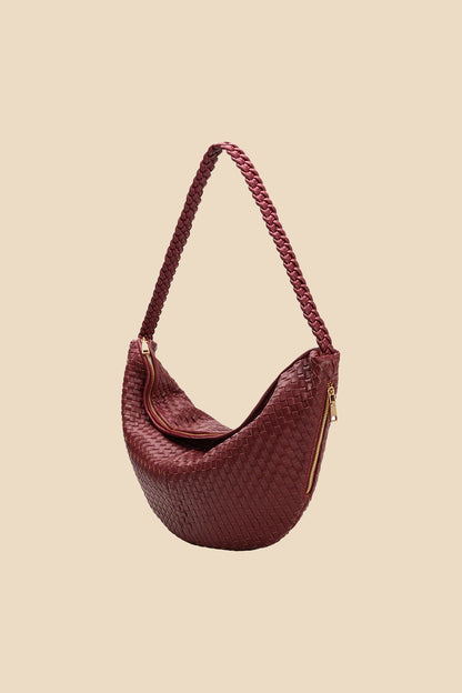 Melie Bianco Raquel Extra Large Woven Crossbody Bag (Cranberry)