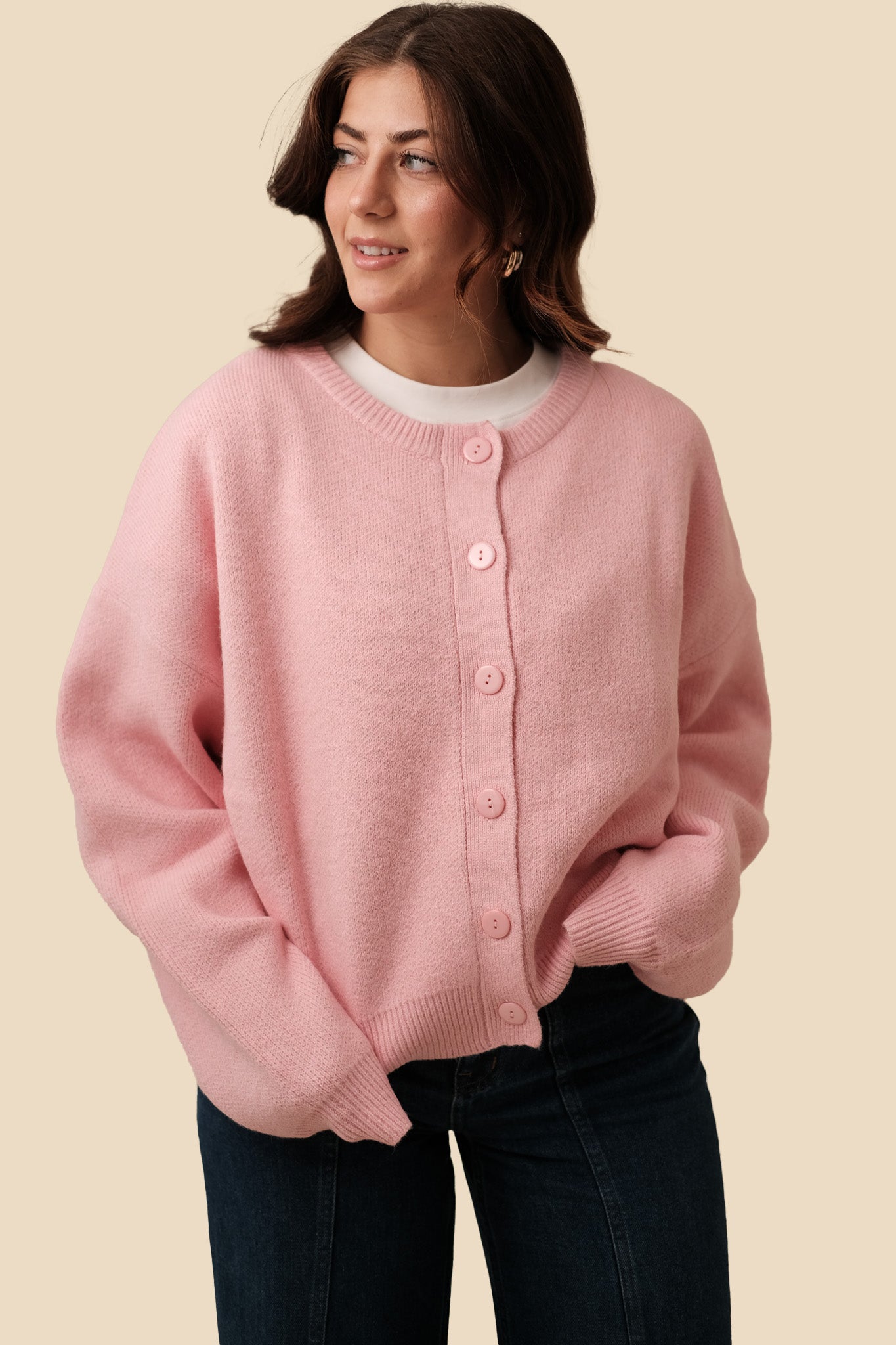 Things Between Camila Pink Knit Buttoned Cardigan Top Momni Boutique