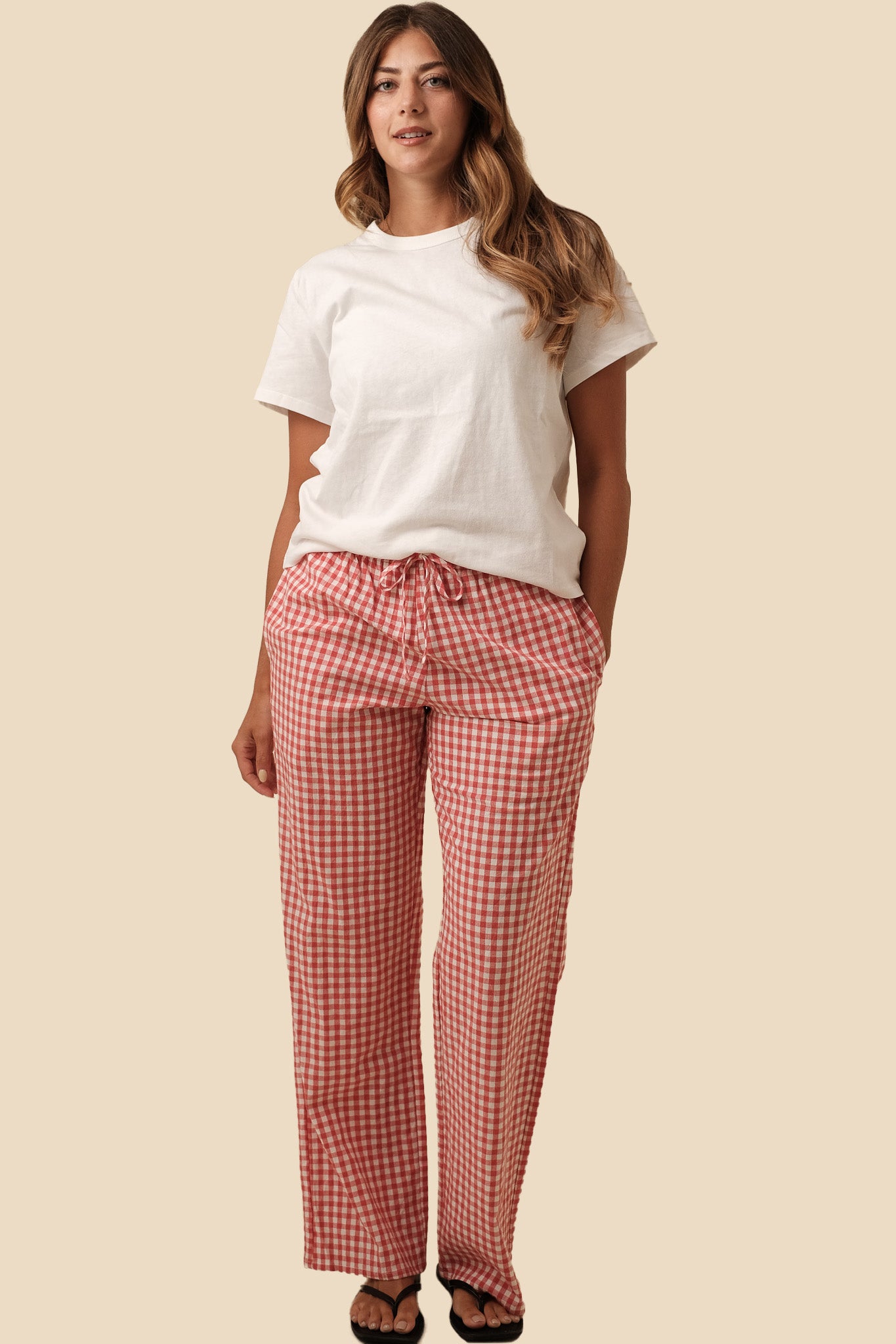 Things Between Winifred Gingham Cotton Relaxed Pants (Red)