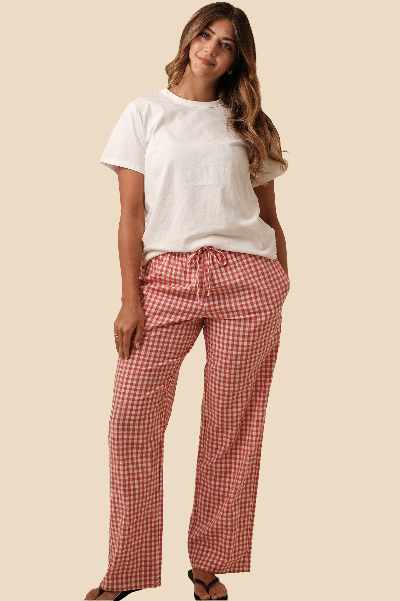 Things Between Winifred Gingham Cotton Relaxed Pants (Red)