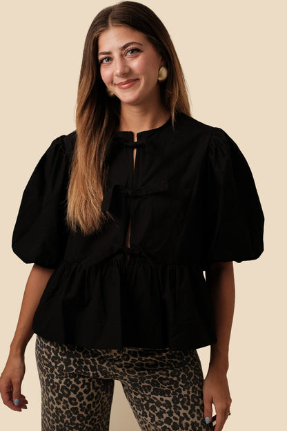 Sofie the Label Cara Cotton Poplin Tie Top (Black)