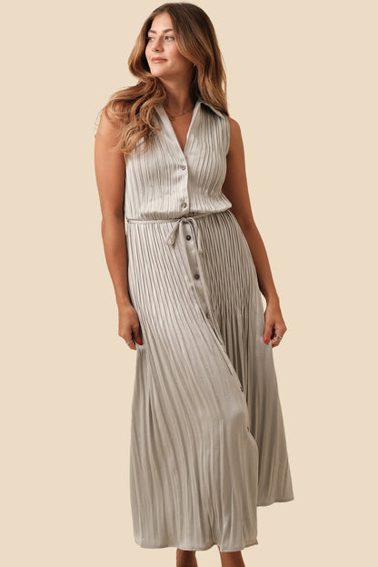 Current Air Vivian Plisse Buttoned Midi Dress (Sage)