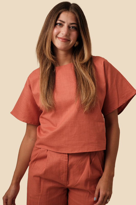 Lucy Paris Burnt Orange Joey Linen Crop Top