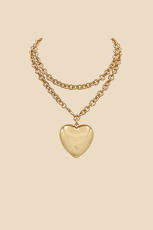 Layered Chain Heart Pendant Necklace (Two Colors)