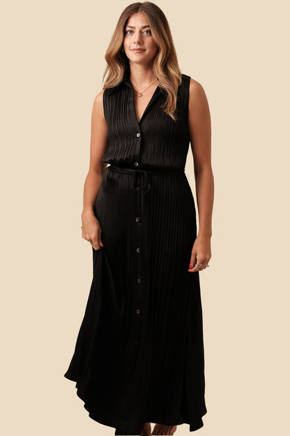 Current Air Vivian Plisse Buttoned Midi Dress (Black)