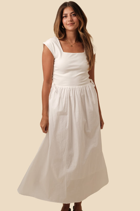 Sofie the Label Zella White Cap Sleeve Tie Waist Midi Dress