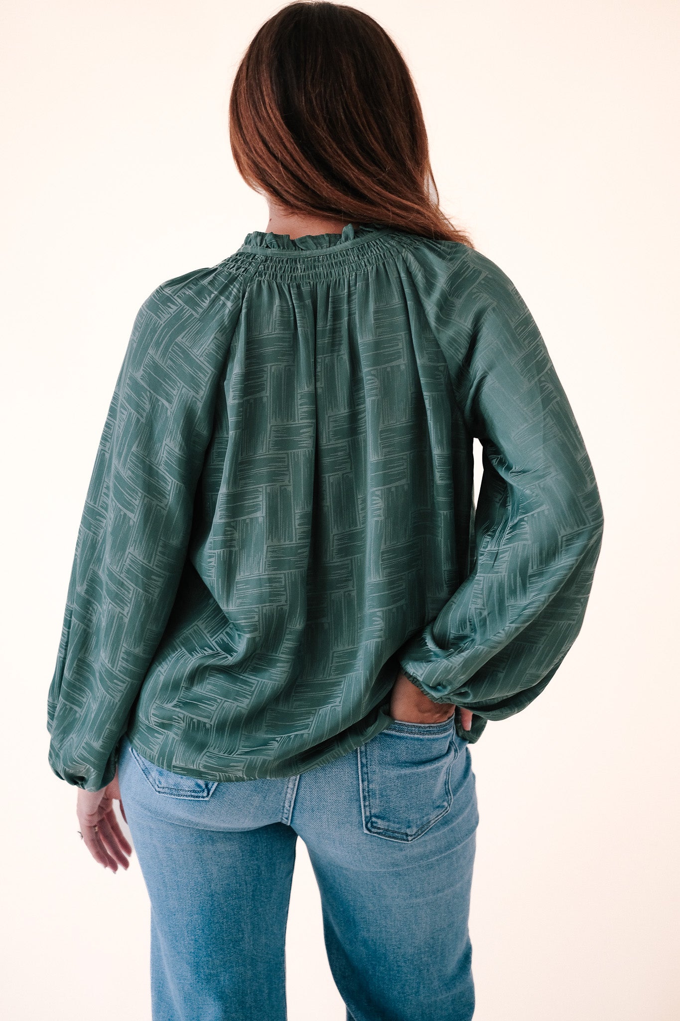 Current Air Giana Etch Printed Long Sleeve Top (Green)