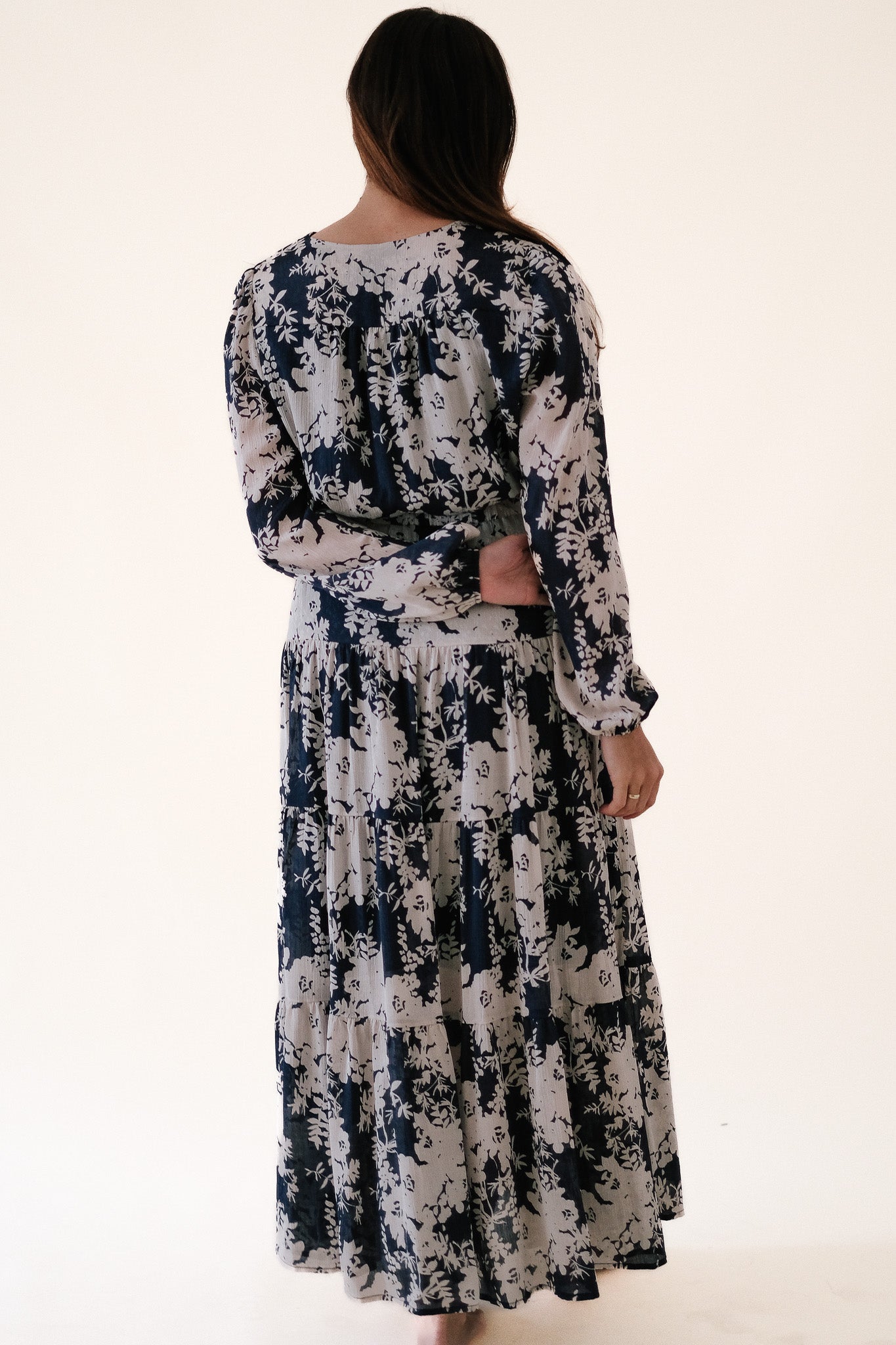 PINCH Valentina Deep Navy Floral Printed Crinkle Maxi Dress