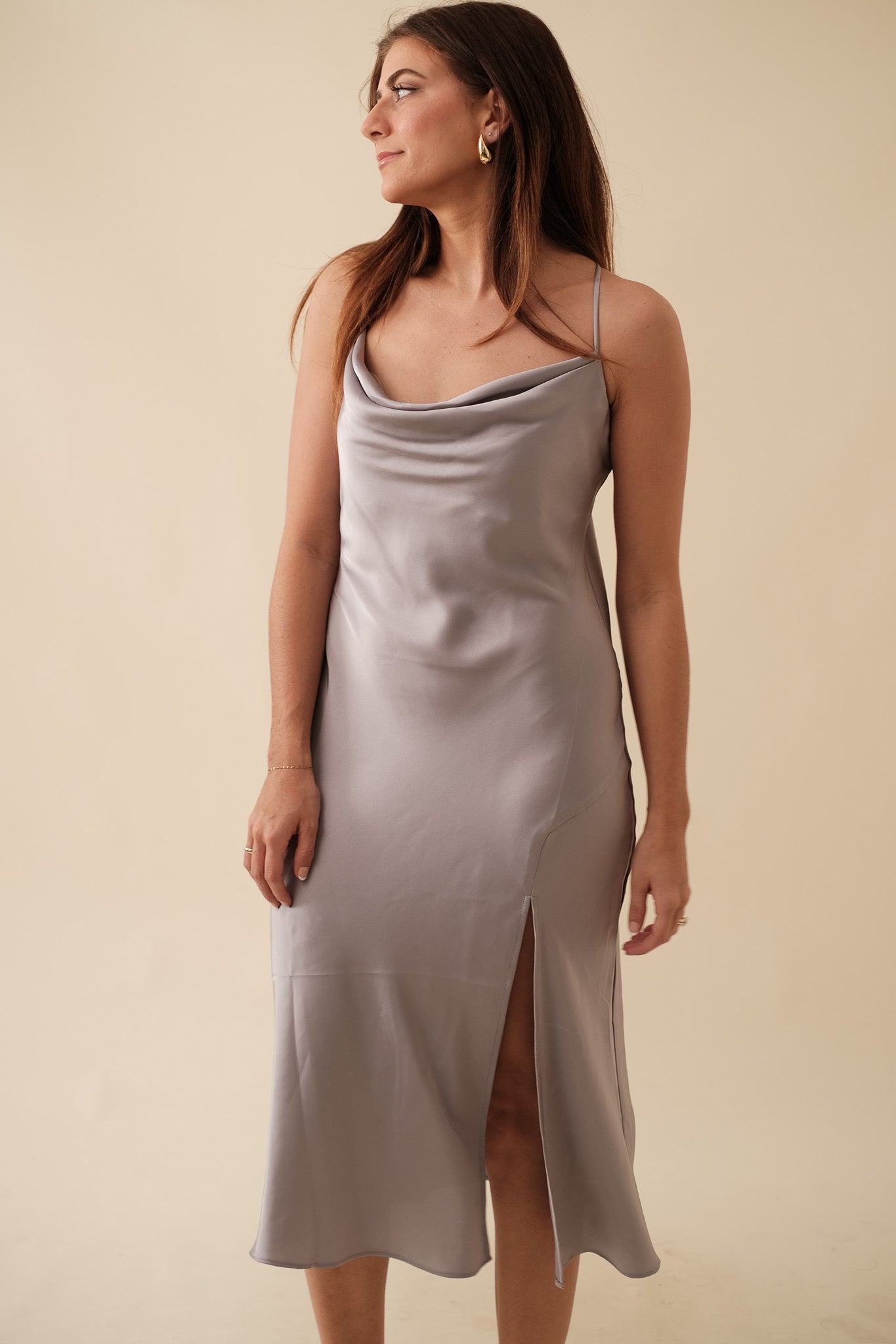 Grey satin slip dress hotsell