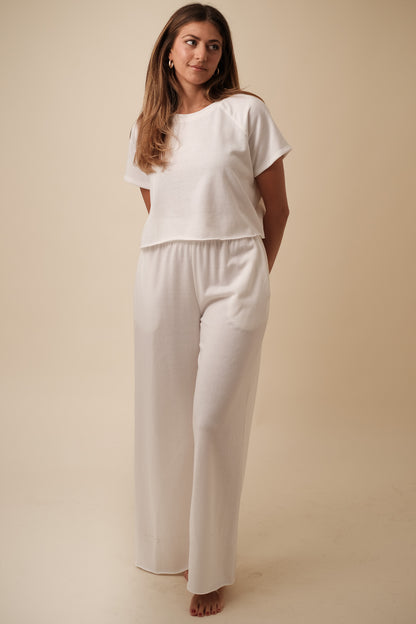 Nancy Cotton Relaxed Wide Leg Pants (White)