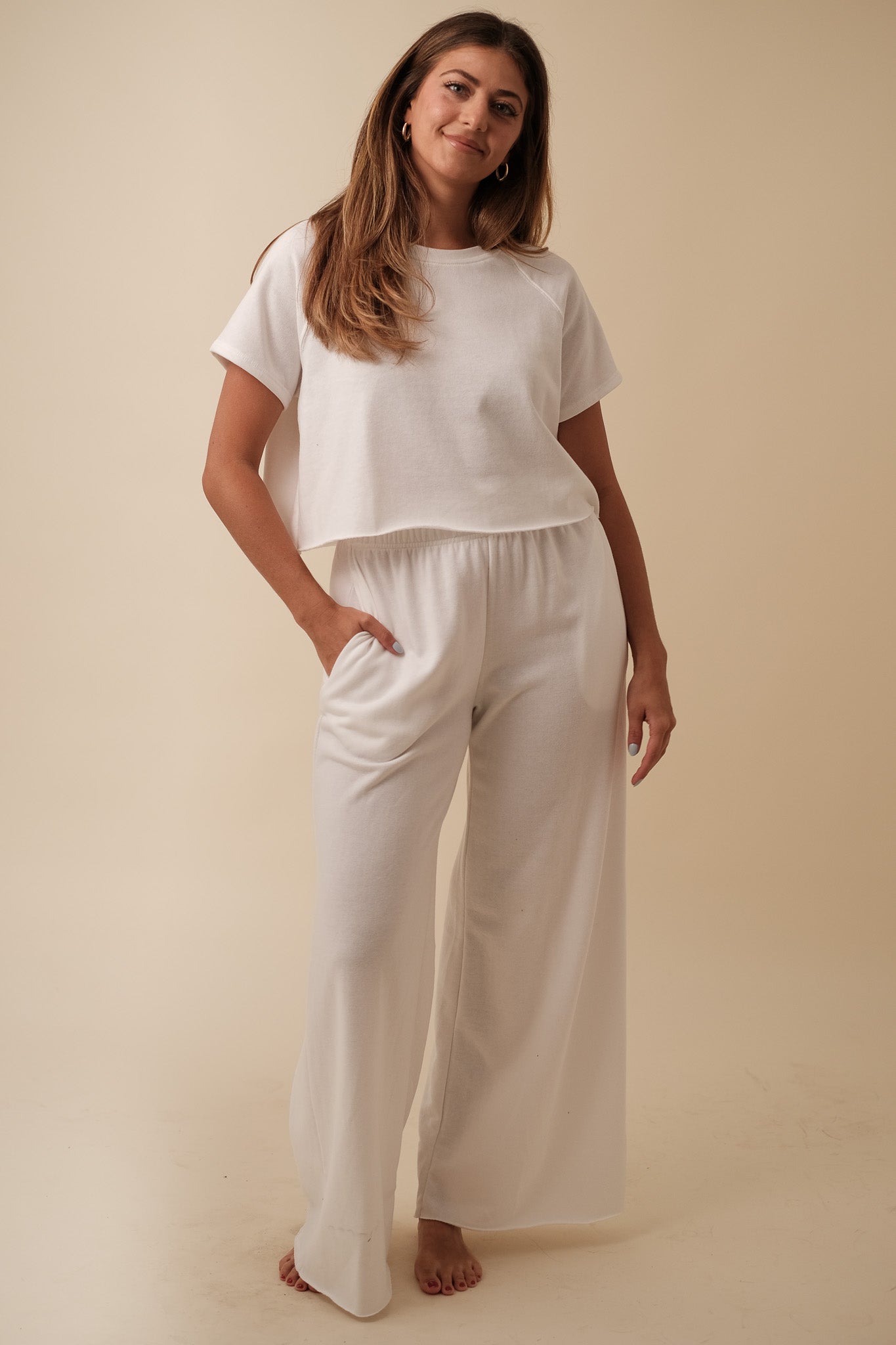 Nancy Cotton Relaxed Wide Leg Pants (White)