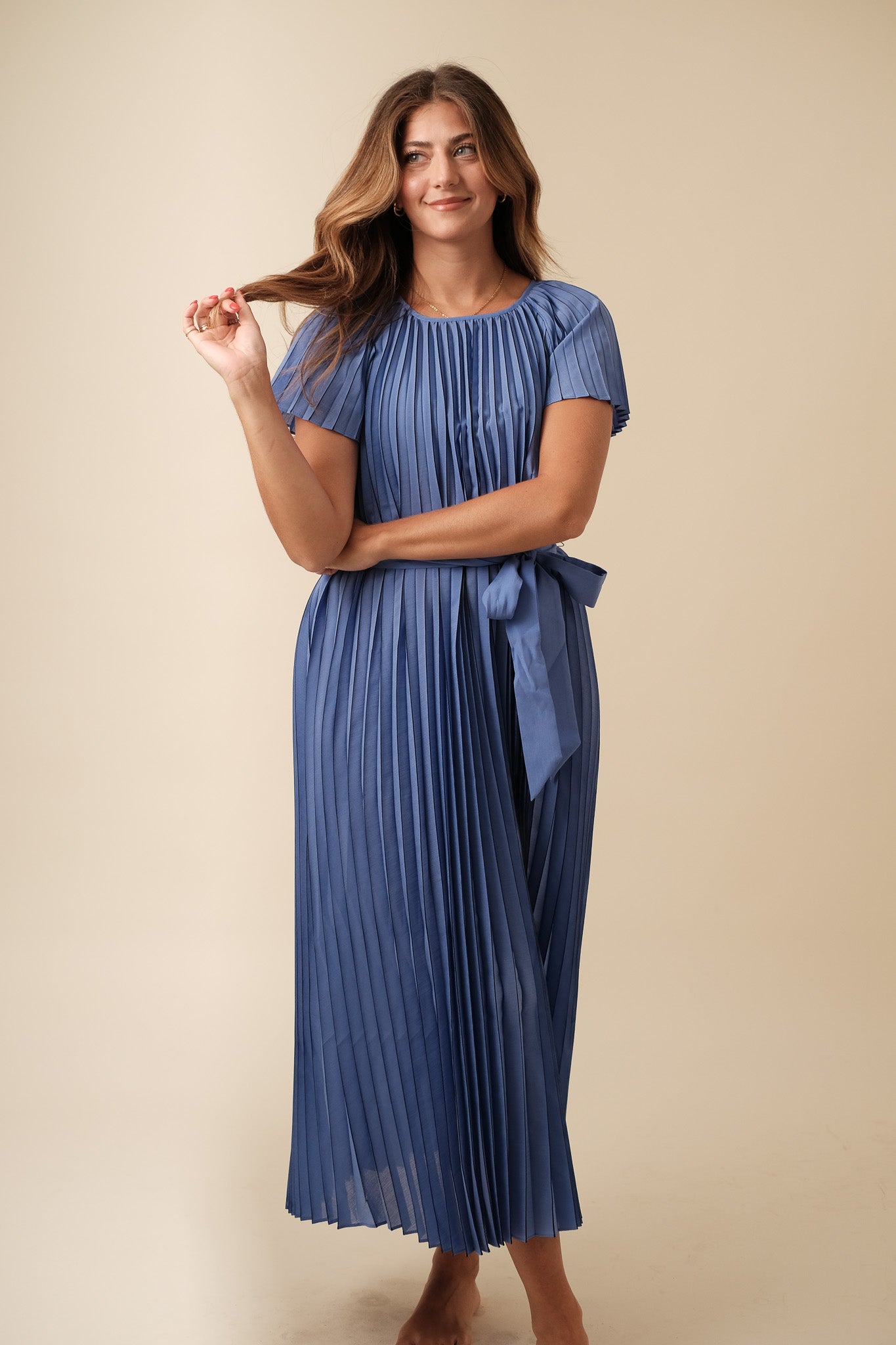 Current Air Vera Royal Blue Pleated Midi Dress