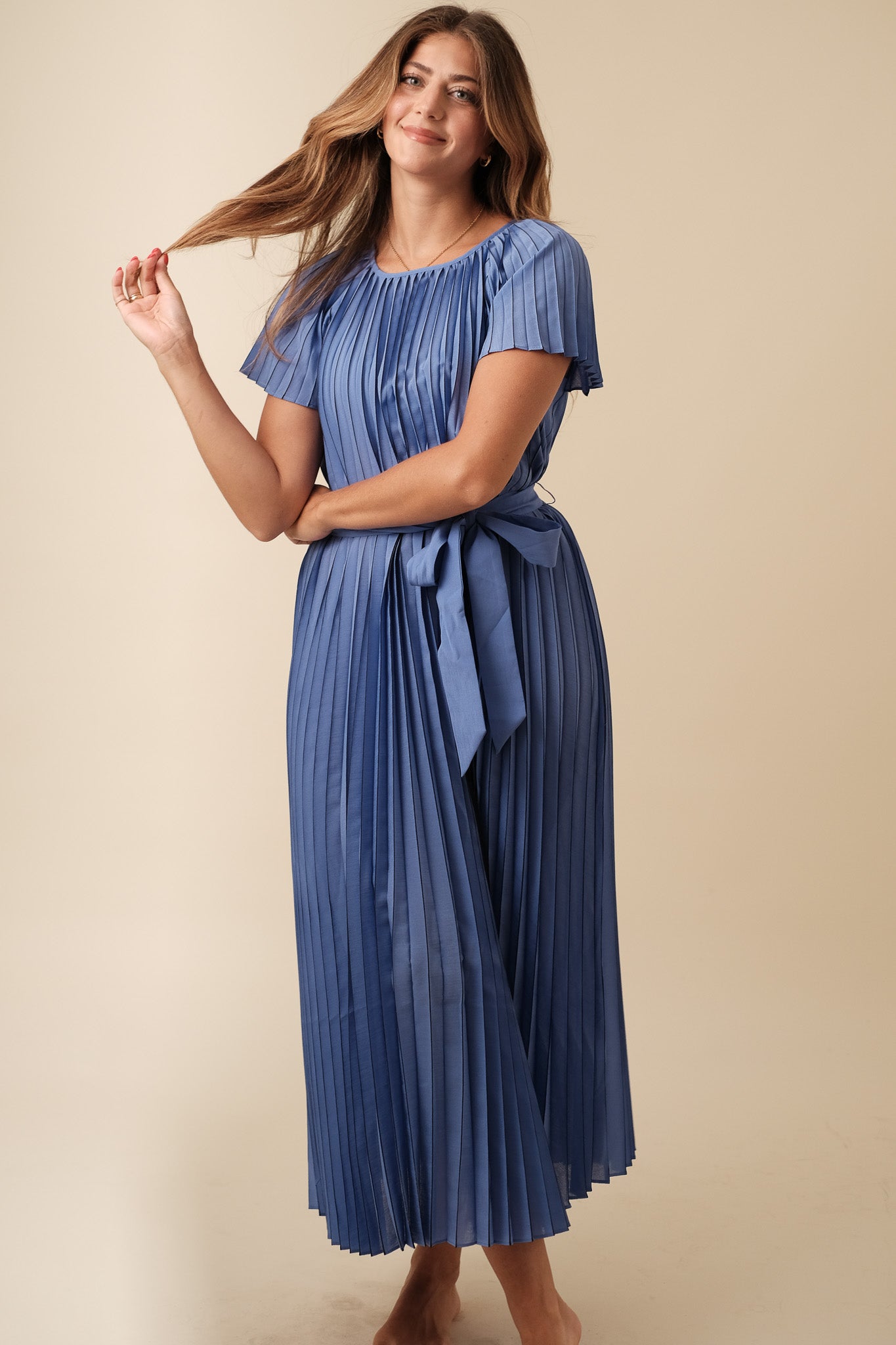 Current Air Vera Royal Blue Pleated Midi Dress