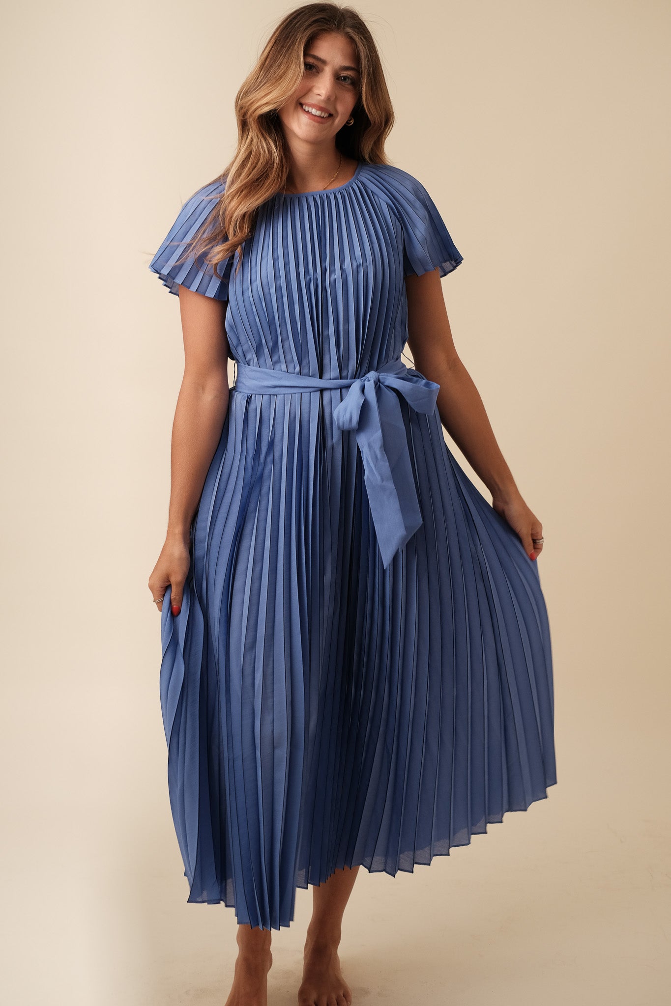 Current Air Vera Royal Blue Pleated Midi Dress