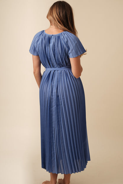 Current Air Vera Royal Blue Pleated Midi Dress (M)