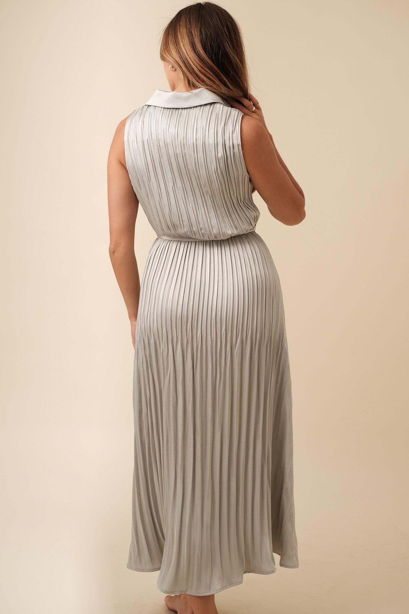 Current Air Vivian Plisse Buttoned Midi Dress (Sage)