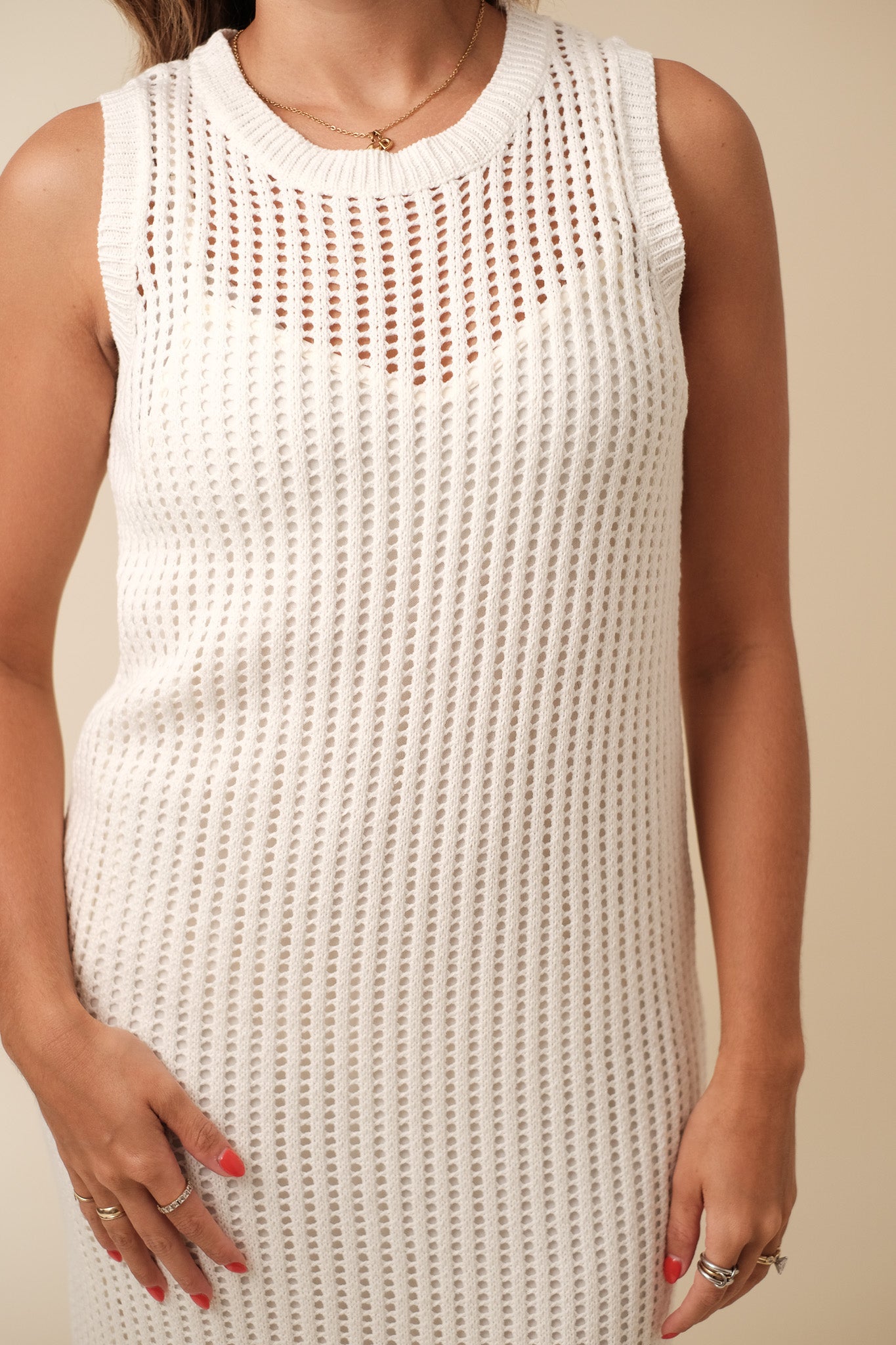 Taylor Cream Knit Eyelet Tank Midi Dress