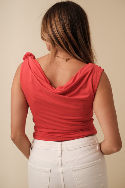 Kacey Red Cowl Neck Rose Top