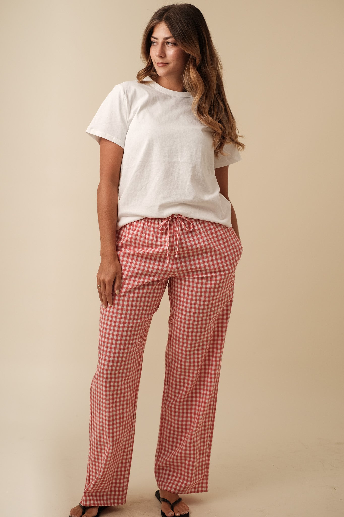 Things Between Winifred Gingham Cotton Relaxed Pants (Red)