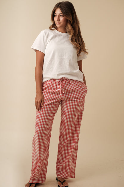 Things Between Winifred Gingham Cotton Relaxed Pants (Red)