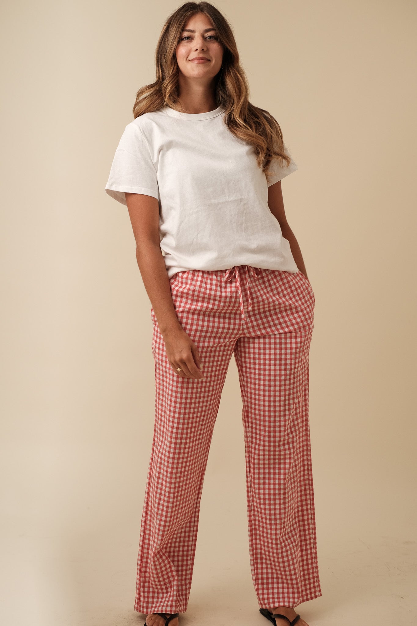 Things Between Winifred Gingham Cotton Relaxed Pants (Red)