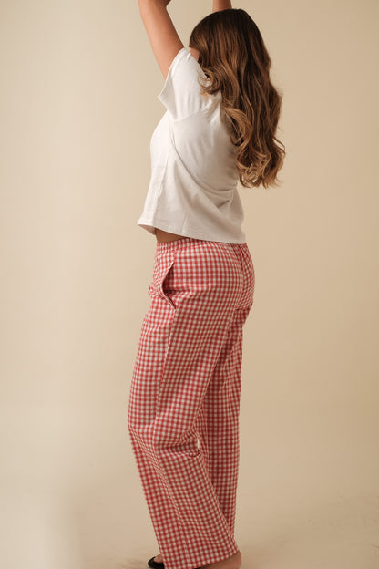 Things Between Winifred Gingham Cotton Relaxed Pants (Red)