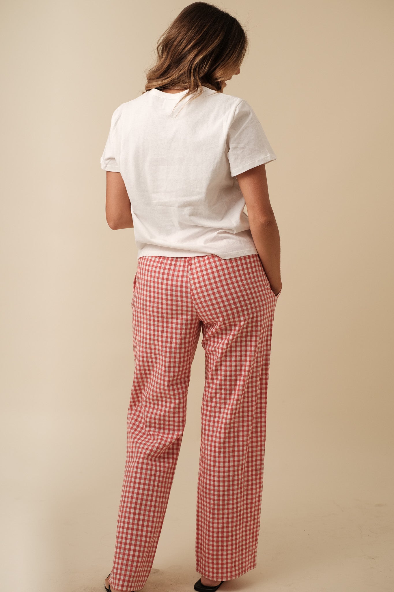 Things Between Winifred Gingham Cotton Relaxed Pants (Red)