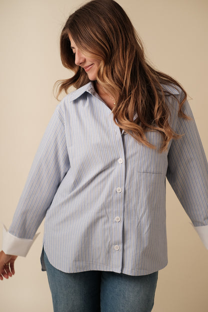 Needii Demi Blue Wide Cuff Striped Button Shirt