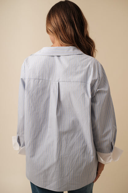 Needii Demi Blue Wide Cuff Striped Button Shirt