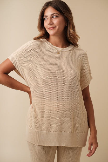 Miou Muse Wesley Beige Woven Knit Oversized Top