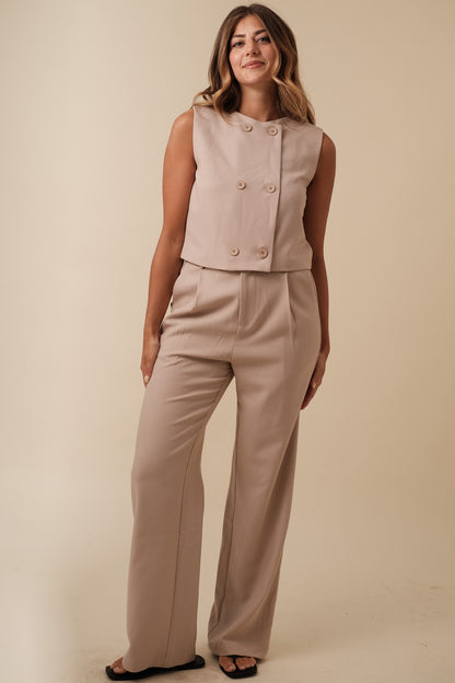 Needii Whitney Taupe Gingham Straight Leg Pants