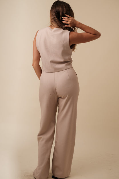 Needii Whitney Taupe Gingham Straight Leg Pants