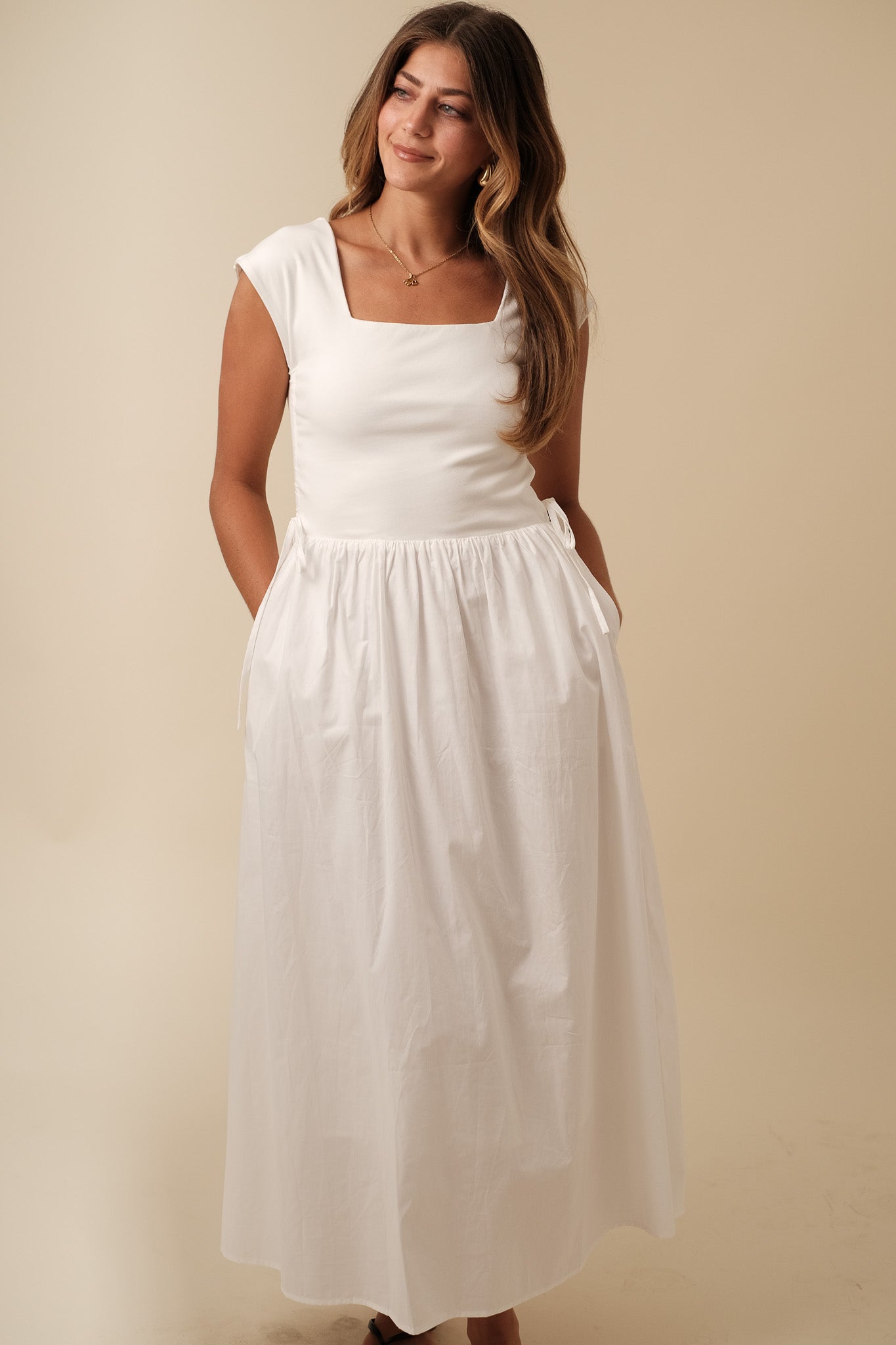 Sofie the Label Zella White Cap Sleeve Tie Waist Midi Dress