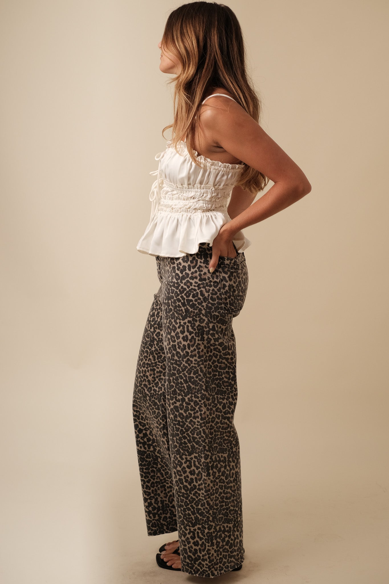 Miou Muse Zoey Leopard Wide Leg Straight Jeans (Restocking)