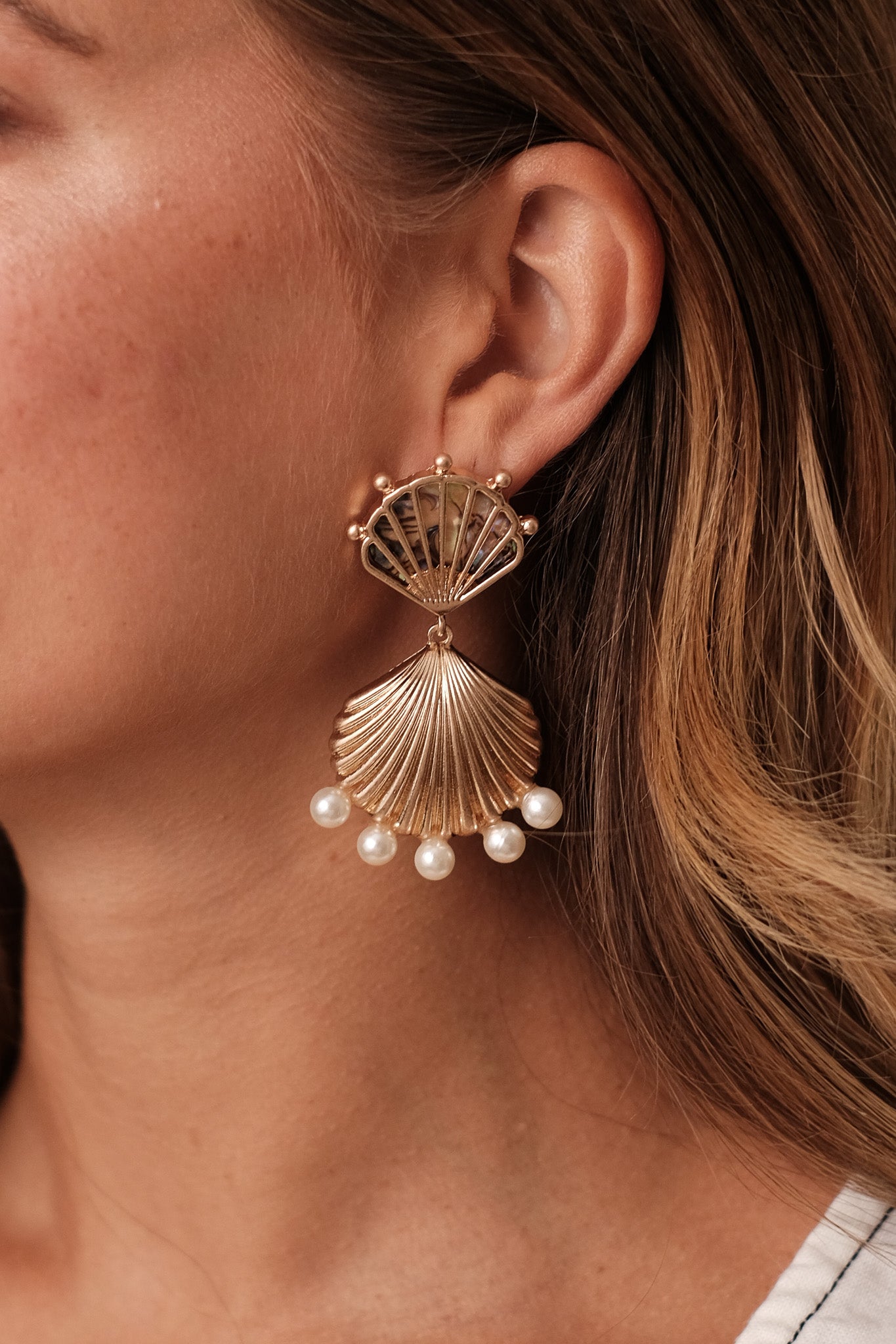 Double Shell Pearl Point Earrings