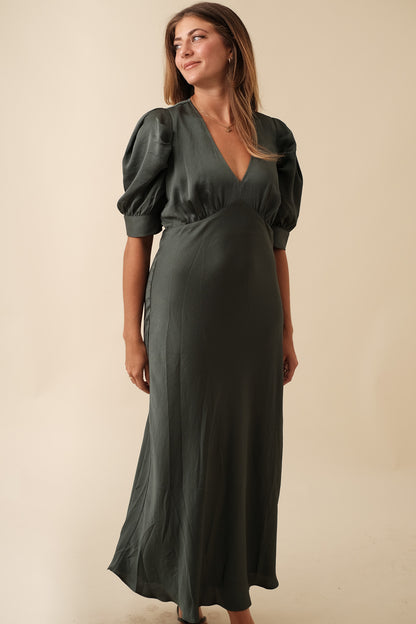 Current Air Bessie Puff Sleeve Midi Dress (Green)