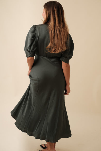 Current Air Bessie Puff Sleeve Midi Dress (Green)