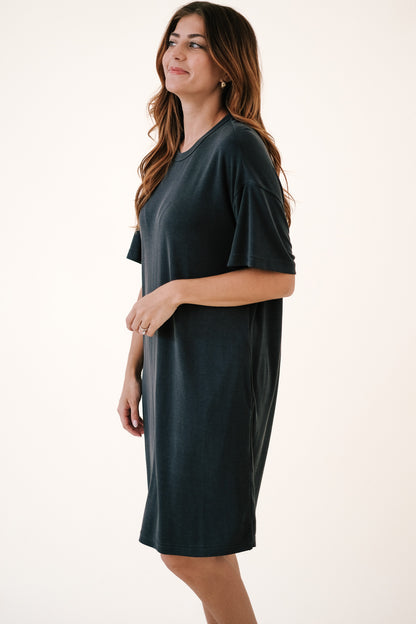 Things Between Ainsley Soft Knit T-Shirt Dress (Charcoal) (S)