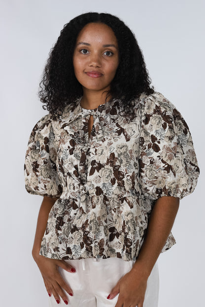 Sofie the Label Cara Jacquard Floral Poplin Tie Top