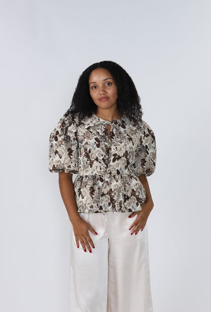 Sofie the Label Cara Jacquard Floral Poplin Tie Top