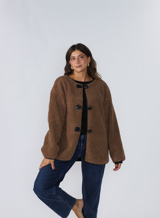 Holly Brown Sherpa Button Loop Coat Jacket